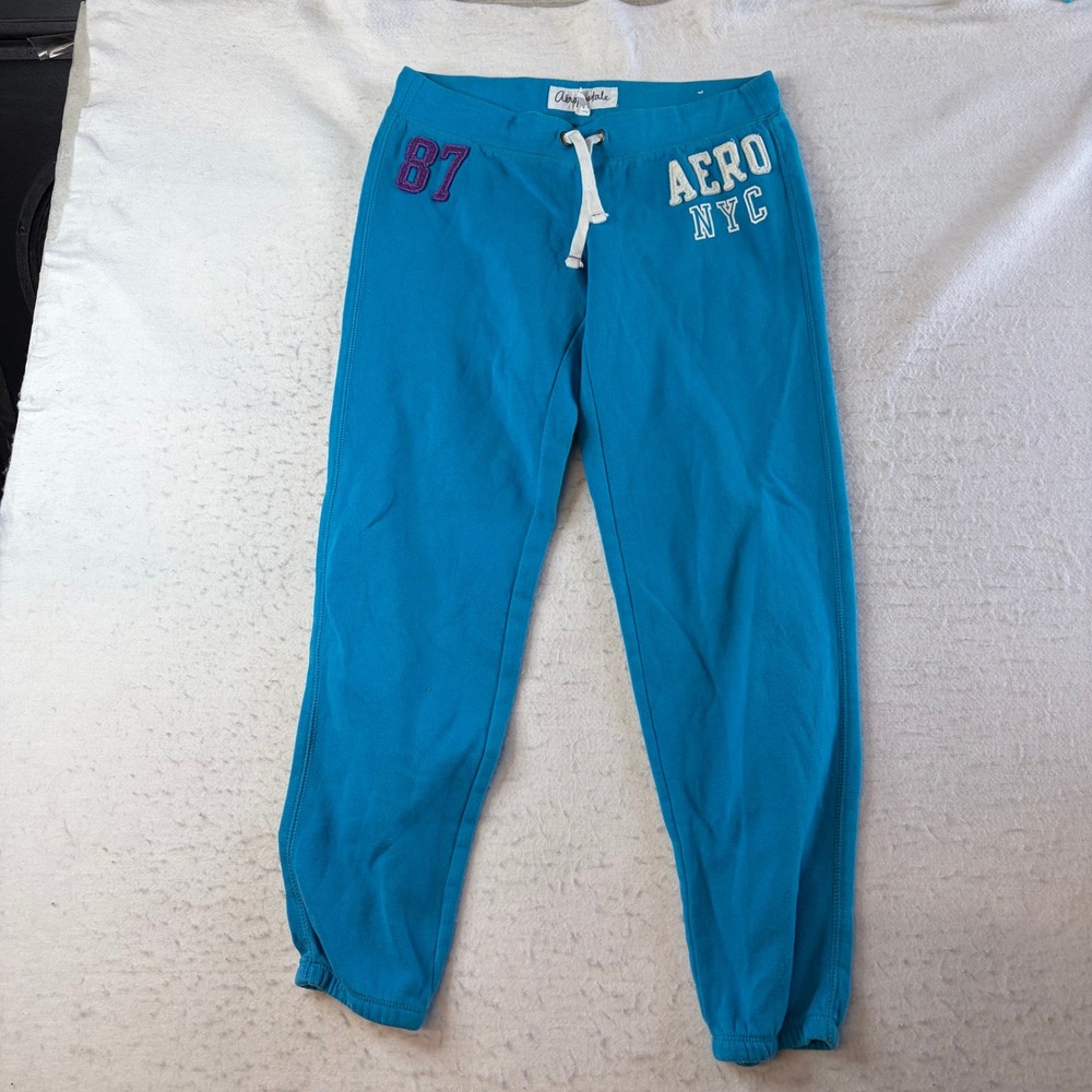 Aeropostale Sweatpants Womens Medium Blue Aero NYC 87 Graphic Joggers